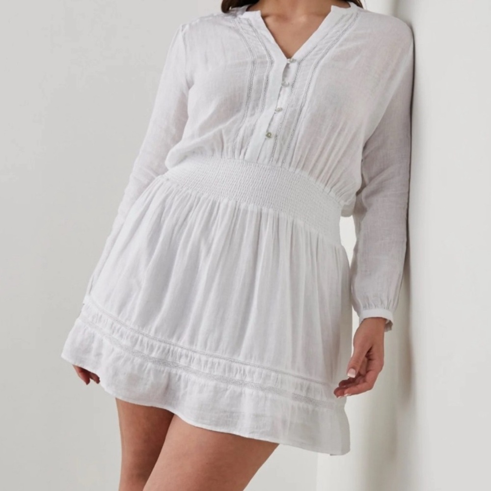 Rails Jasmine white smocked waist long sleeve mini dress size Medium